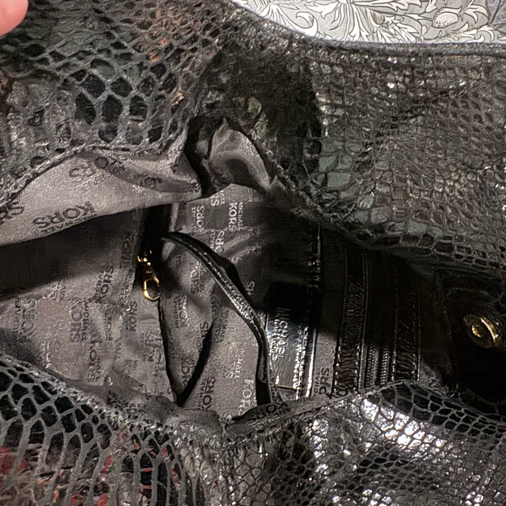 Michael Kors Shiny Black Sequinned Shoulder Bag with Gold Accents - Picture 10 of 10